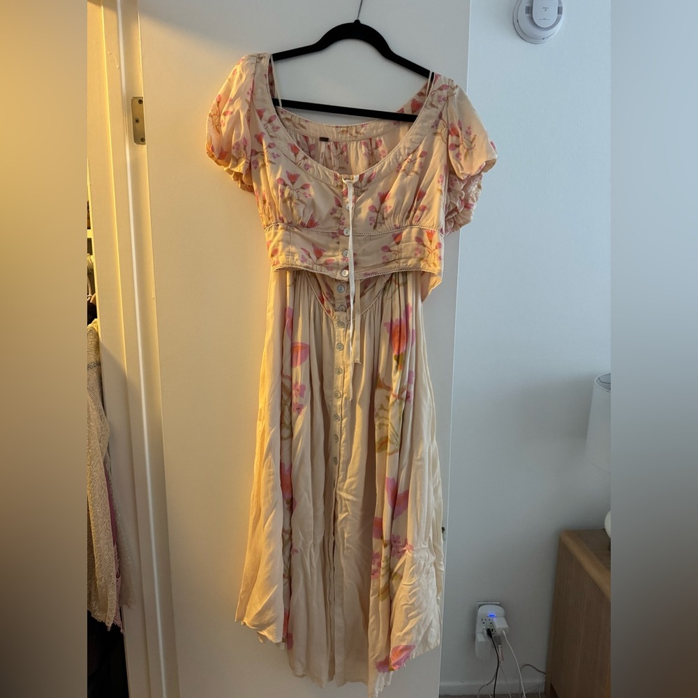 Free People Cream and Pink Floral Skirt Set
